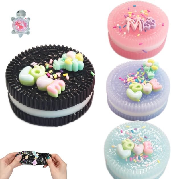 4 Packs Cookies Squishy Toys for Adults, Squeeze Toys Sticky Sensory Toys for Autistic Children, Stress Balls for Adults, Party Favors for Kids